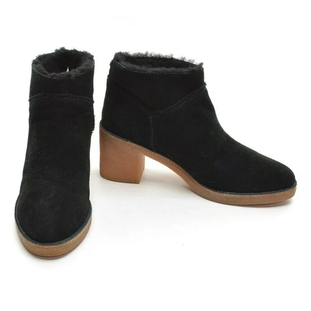 UGG Kasen Black Suede Chunky Heel Booties 9.5 M
